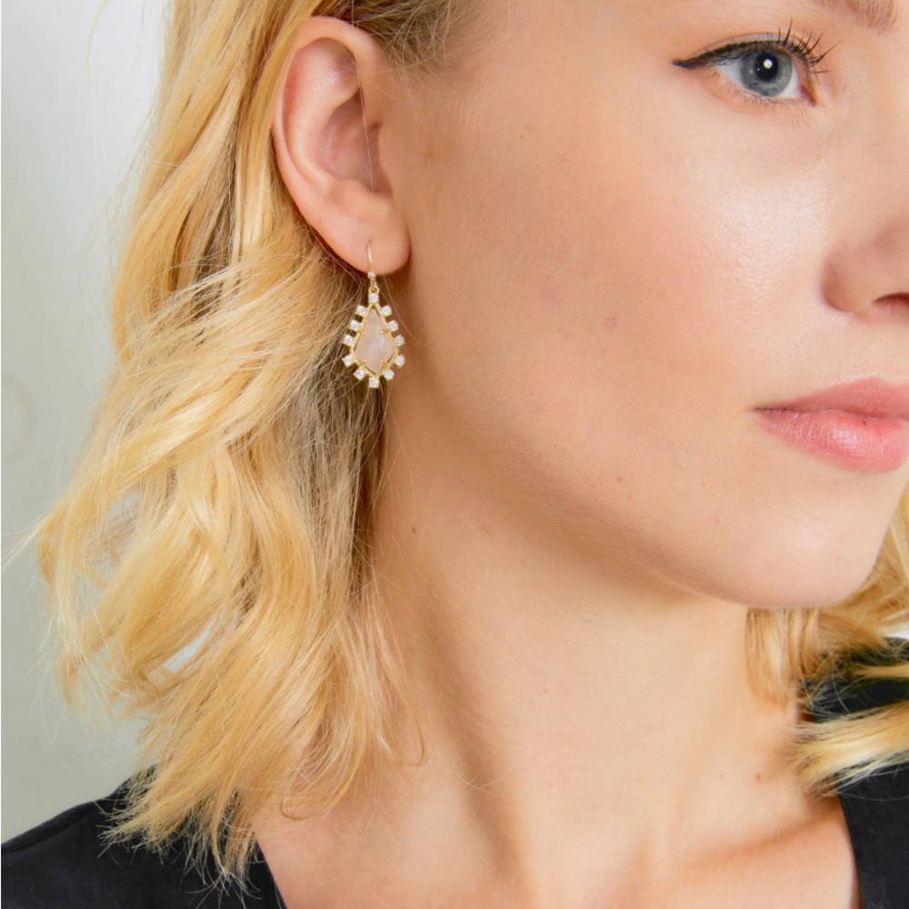 Alicia Bonnie Gold Rose Quartz earrings with CZ stones